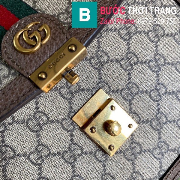 Túi xách Gucci Ophidia small top handle bag siêu cấp casvan màu nâu size 25cm - 651055