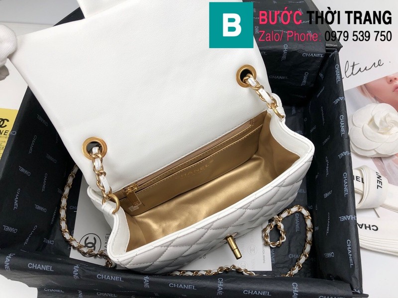 Túi xách Chanel Bag siêu cấp nắp gập mini da cừu màu trắng size 17 cm - 1786 
