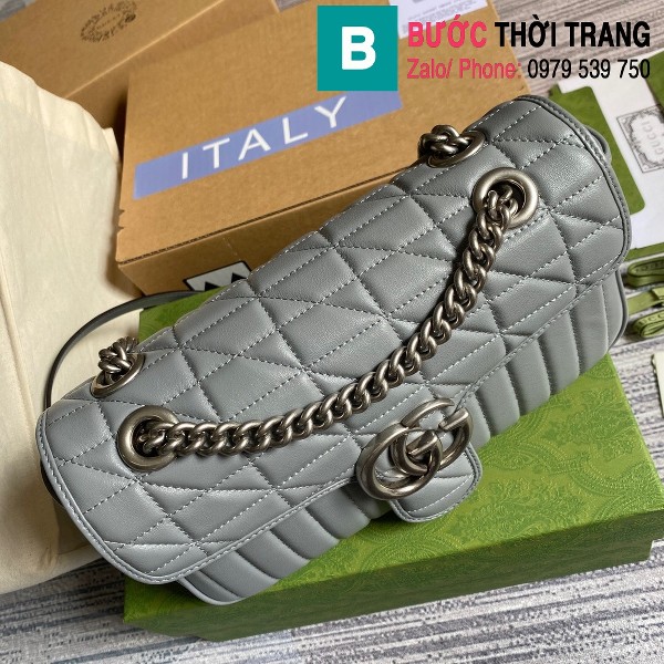 Túi xách Gucci Marmont small matelassé shoulder bag siêu cấp màu xanh xám size 26cm - 443497
