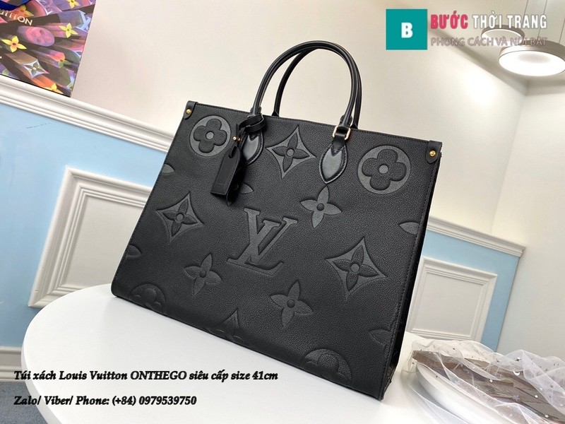 Túi xách Louis Vuitton ONTHEGO siêu cấp màu đen hoa văn lớn size 41cm - M44925