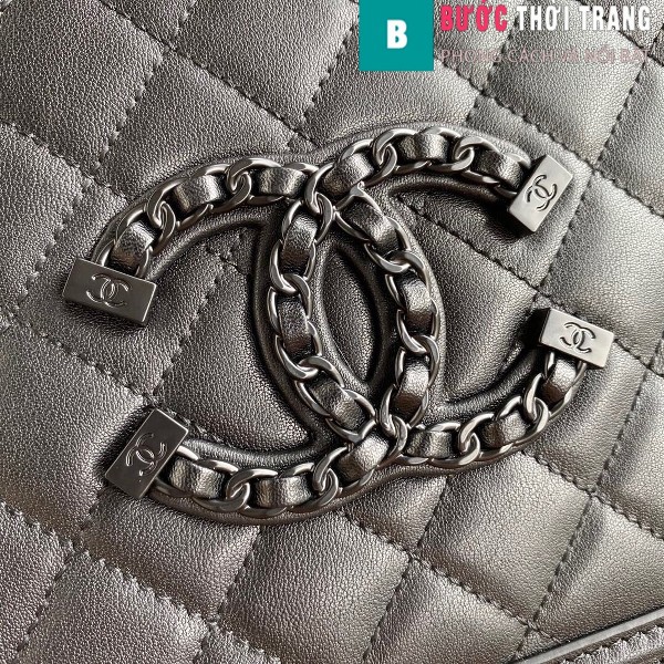 Túi xách Chanel Vanity case bag siêu cấp màu đen size 21 cm - 93343