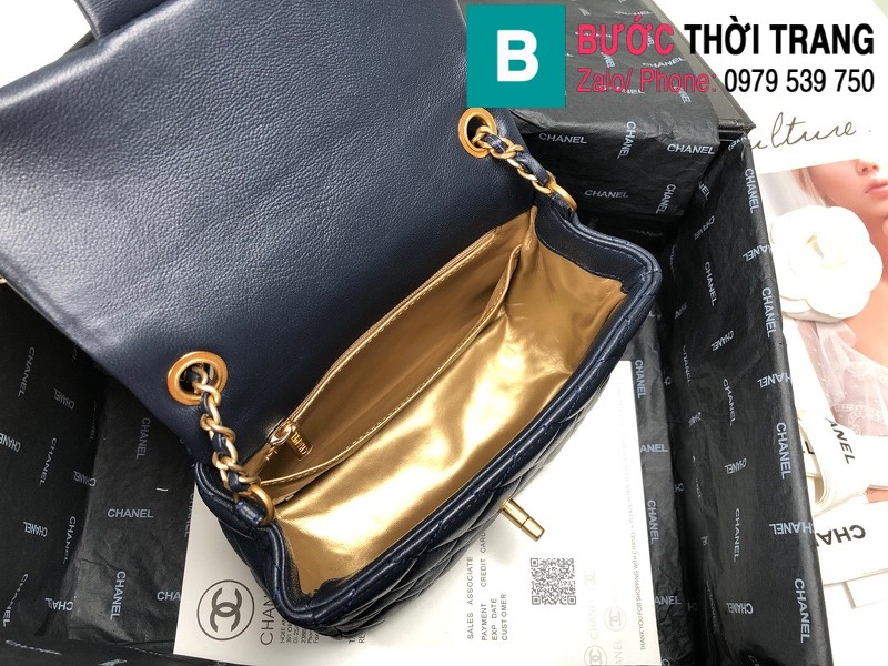 Túi xách Chanel Bag siêu cấp nắp gập mini da cừu màu xanh đen size 17 cm - 1786