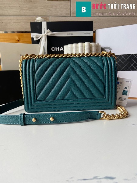 Túi xách Chanel boy siêu cấp vân v màu xanh e size 25 cm - A67086