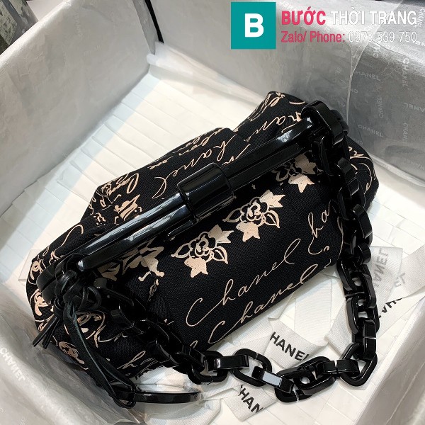 Túi xách Chanel mẫu mới siêu cấp vải casvan màu đen size 25.5cm - AS2390