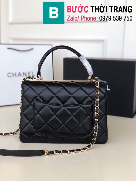 Túi xách Chanel Plap Bag With Top Handle siêu cấp da cừu màu đen size 25cm - 92236