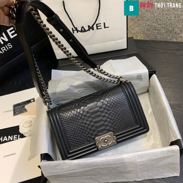 Túi xách Chanel boy siêu cấp da trăn màu đen size 25 cm - A67086