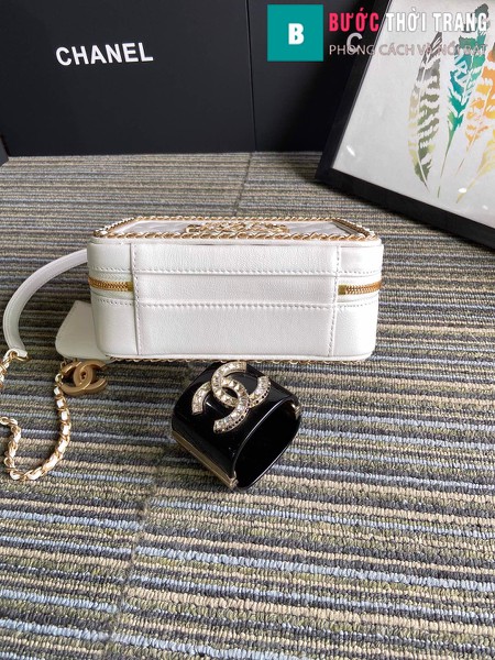 Túi xách Chanel Vanity case bag siêu cấp viền xích màu trắng size 18 cm