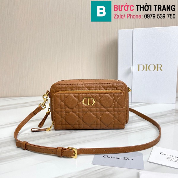 Túi xách Dior caro bag siêu cấp da bê màu nâu size 19cm 