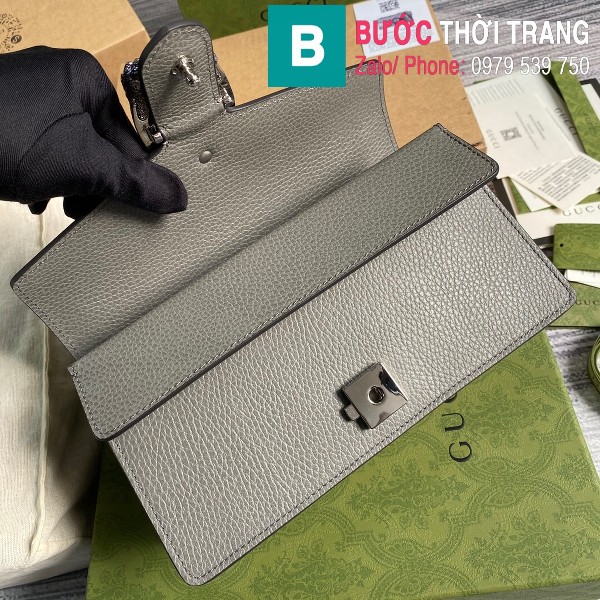 Túi xách Gucci Dionysus siêu cấp small da trơn khóa đầu rồng màu ghi size 25 cm - 499623