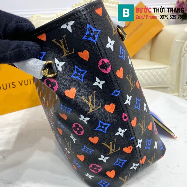 Túi xách Louis Vuitton Game on Neverfull MM siêu cấp màu đen size 31 cm - M57452