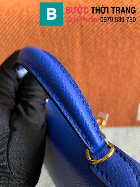  Túi xách Hermes Kelly mini siêu cấp da epsom màu xanh đậm size 19.5cm 