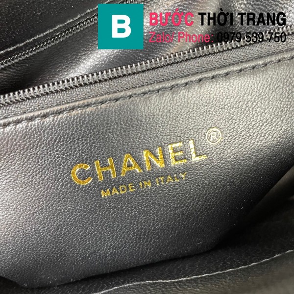 Túi đeo chéo Chanel siêu cấp nắp gập da cừu màu đen size 23cm - AS2388