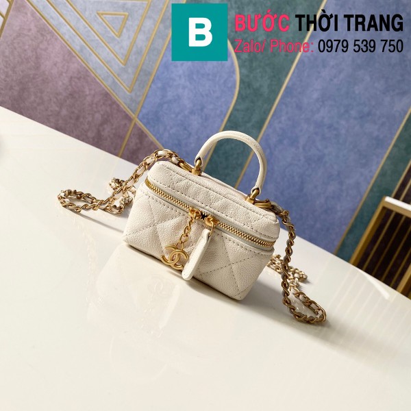 Túi xách Chanel Small Vanity With Chain siêu câp da bê màu trắng size 12cm - AP2194
