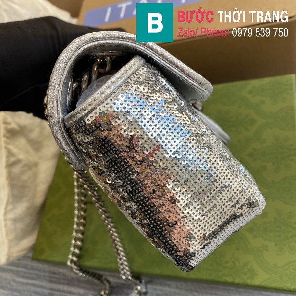 Túi xách Gucci Marmont mini sequin shoulder bag siêu cấp màu bạc size 22 cm - 446744