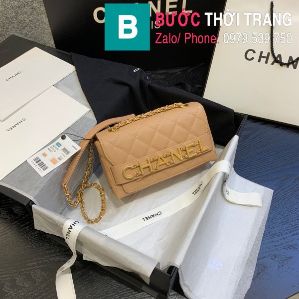 Túi xách Chanel Logo Small Flap Bag siêu cấp da bê màu nude size 21cm - AS1490