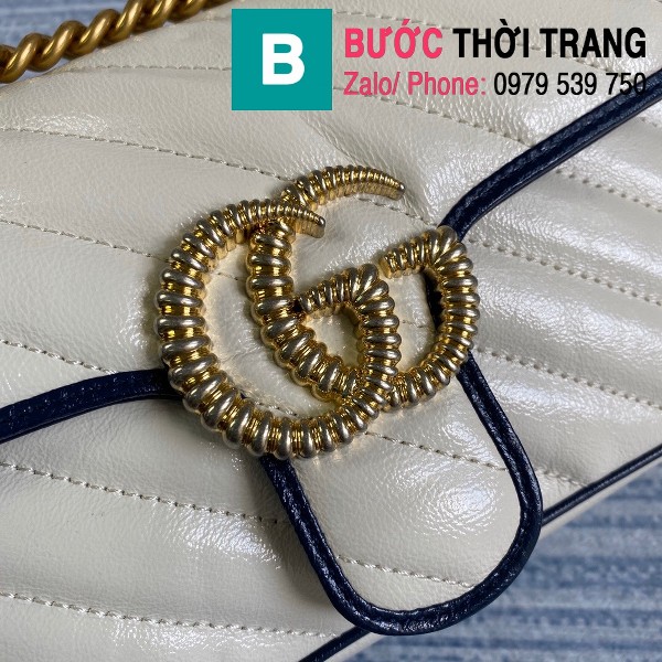 Túi xách Gucci Marmont matelasé mini bag siêu cấp màu trắng viền xanh size 22cm - 446744