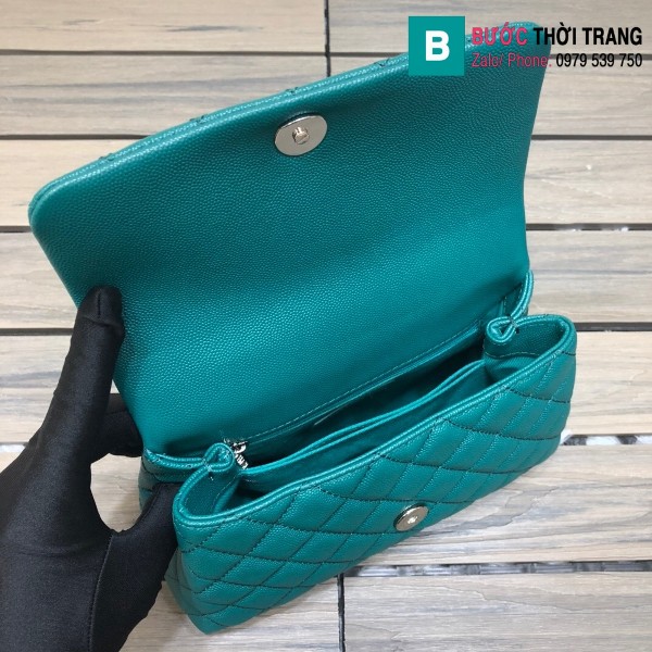 Túi xách Chanel Cocohandle Flap bag siêu cấp da bê màu ngọc lam size 23cm - 92990