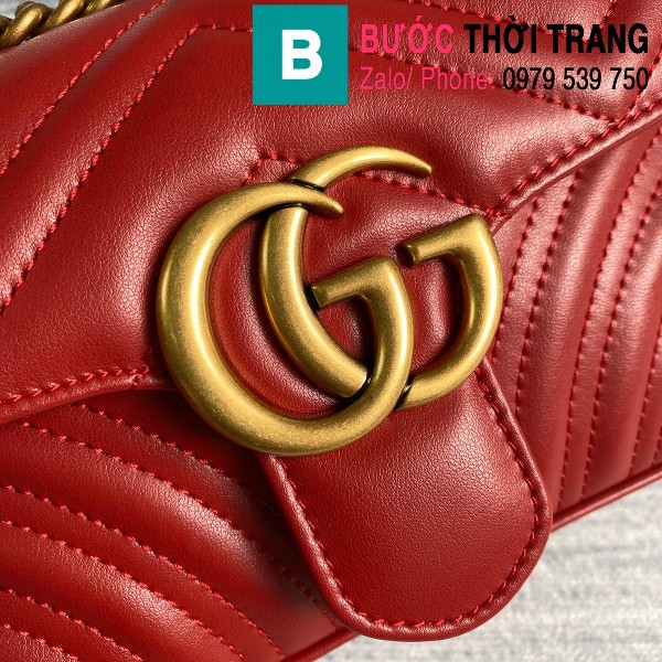Túi xách Gucci Marmont matelassé mini bag siêu cấp màu đỏ size 22 cm - 446744