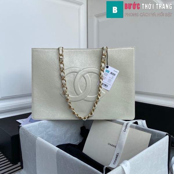  Túi xách Chanel Shopping bag siêu cấp màu trắng ngà size 37 cm - AS1943