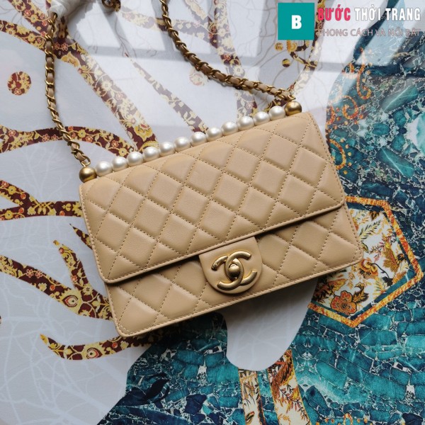 Túi xách Chanel Pearl chanin bag siêu cấp  màu da size 21 cm - S0585