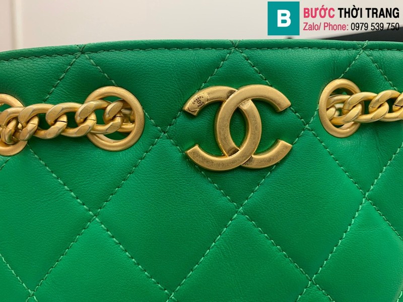 Túi xách Chanel Bag túi dây rút siêu cấp da cừu màu xanh ngọc size 19cm AS2381