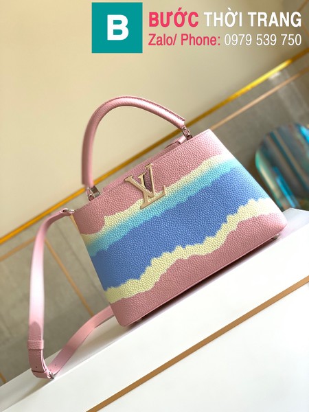 Túi xách LV Louis Vuitton Capucines Bag siêu cấp da bê màu hồng xanh size 31cm - M42259 