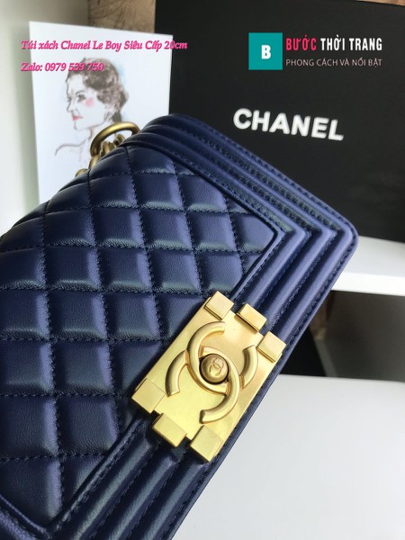 Túi Xách Chanel Boy Siêu Cấp ô trám màu xanh tím than 20cm - A67085