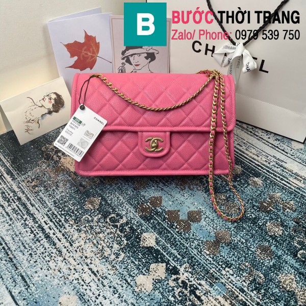 Túi đeo chéo Chanel siêu cấp da bê màu hồng size 30cm - AS2358