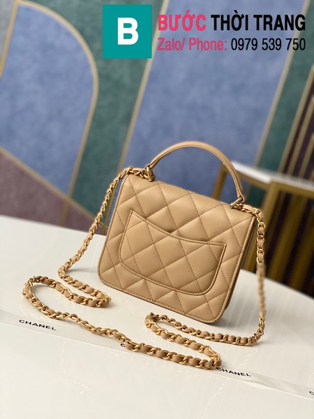 Túi xách tay Chanel mẫu mới siêu cấp da bê màu nâu size 18 cm - AS8817