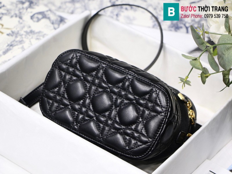 Túi xách Dior Travel vanity case siêu cấp đen cừu màu đen size 18.5cm