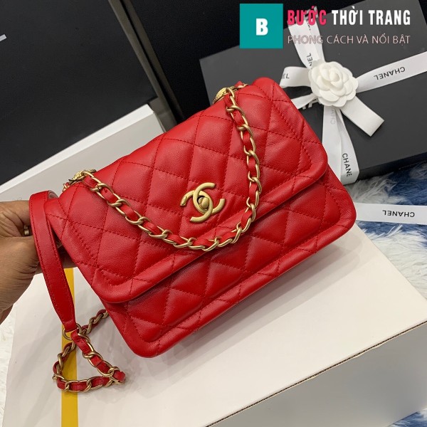 Túi xách Chanel Crossbody Bag siêu cấp màu đỏ size 22 cm - AS2055