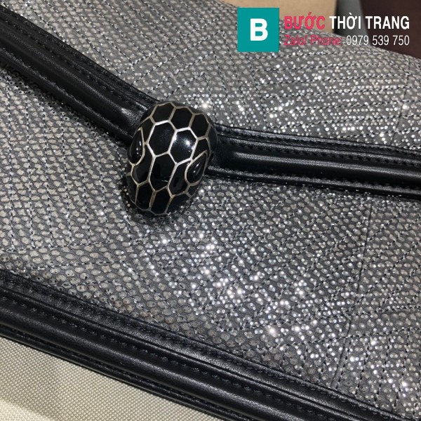 Túi xách Bvlgari Seventi Diamond Blast siêu cấp da bao màu đen size 24 cm