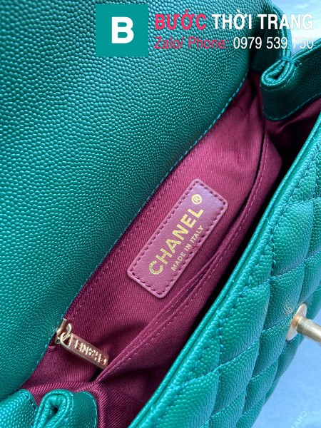 Túi xách Chanel Coco Handle Small siêu cấp da bê màu xanh két size 24 cm - A92990