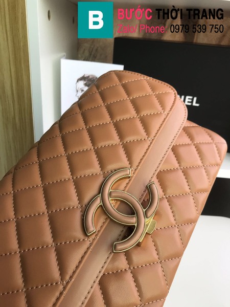 Túi xách Chanel Enamel CC Plap Bag siêu cấp da cừu màu nâu size 26cm - 57276