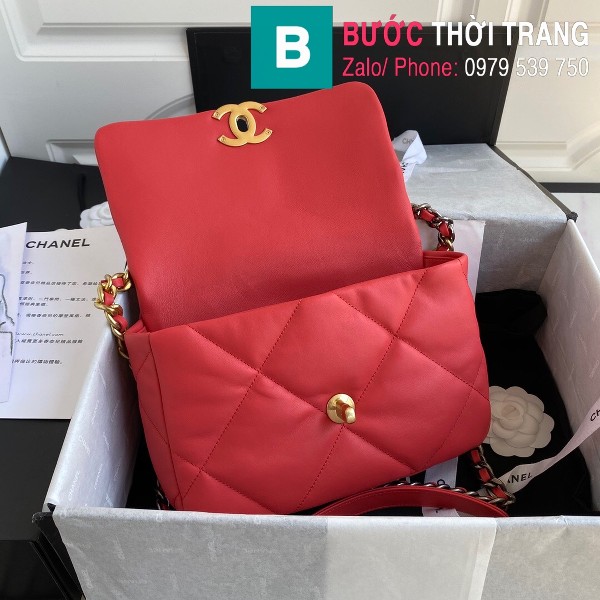Túi xách Chanel 19 Flap Bag siêu cấp da bê màu đỏ size 26 cm - 1160