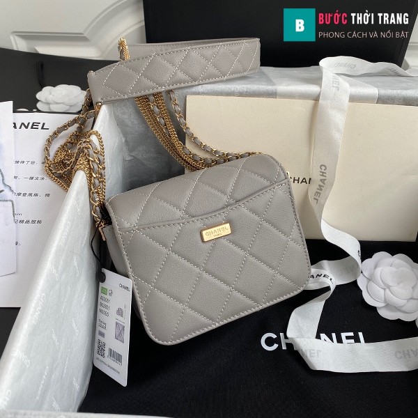 Túi xách Chanel Woke Classic Fap siêu cấp màu xám sáng cừu size 15 cm - AS2052