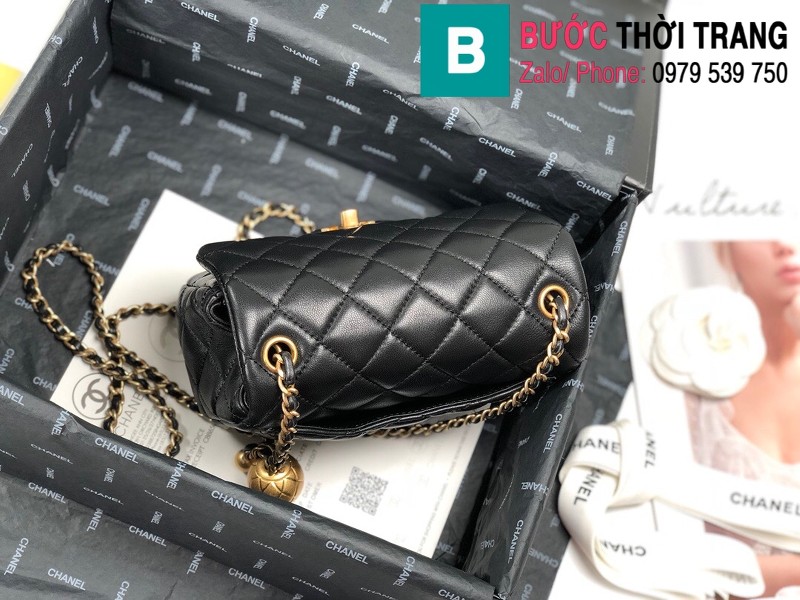 Túi xách Chanel Bag siêu cấp nắp gập mini da cừu màu đen size 17 cm - 1786