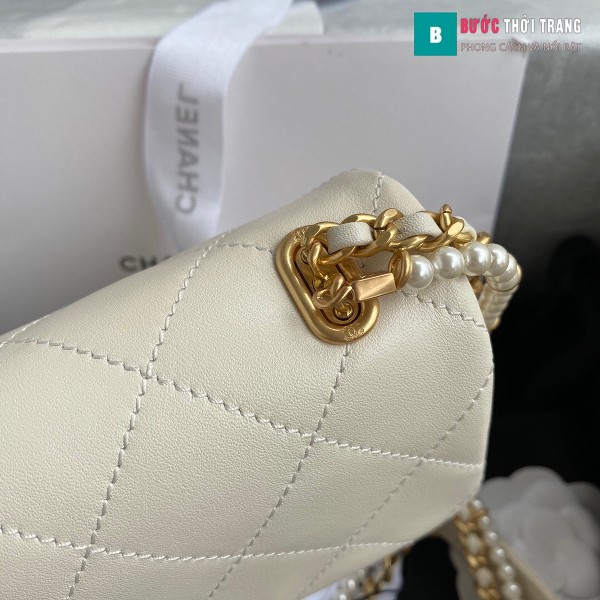 Túi xách Chanel flap shoulder bag siêu cấp màu trắng size 21 cm - AS2210