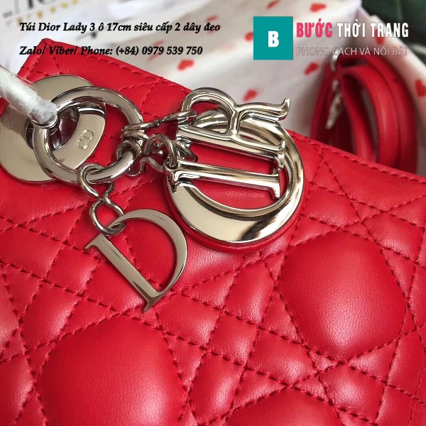 Túi Dior Lady 3 ô 17cm siêu cấp màu đỏ