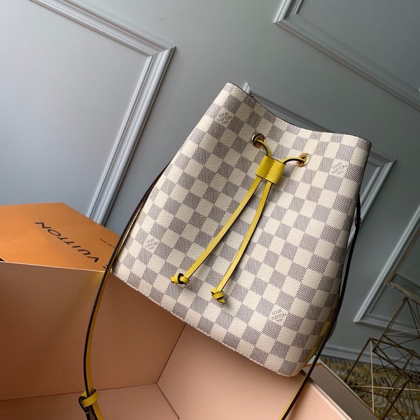 Túi xách LV Neo Noe siêu cấp họa tiết caro trắng dây vàng size 26cm - N40151