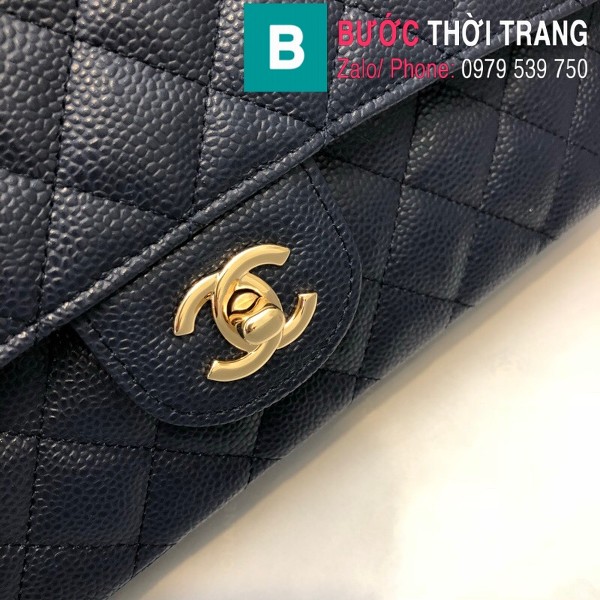 Túi xách Chanel CF 1112 Classic Flap Bag siêu cấp da cừu màu xanh đen size 25cm