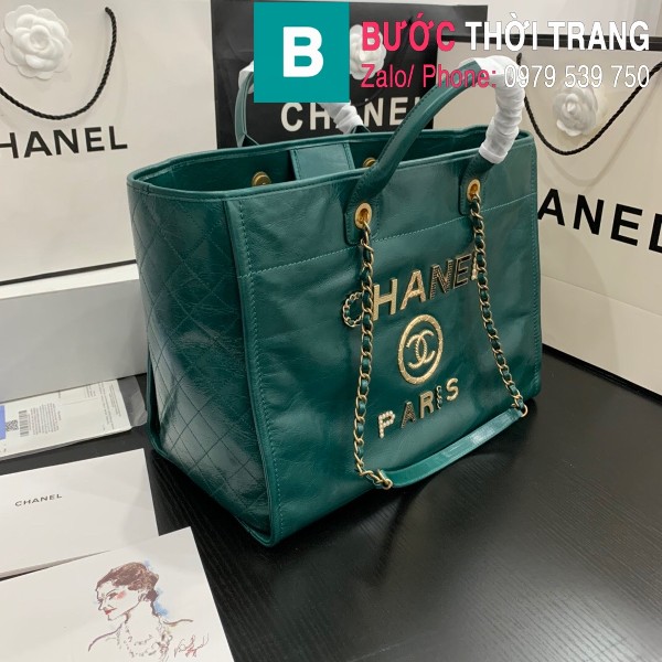 Túi xách Chanel Large tote siêu cấp da bê màu xanh size 40cm - 66914 