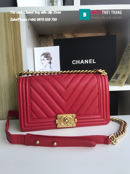 Túi Xách Chanel Boy Siêu Cấp Vân V màu đỏ