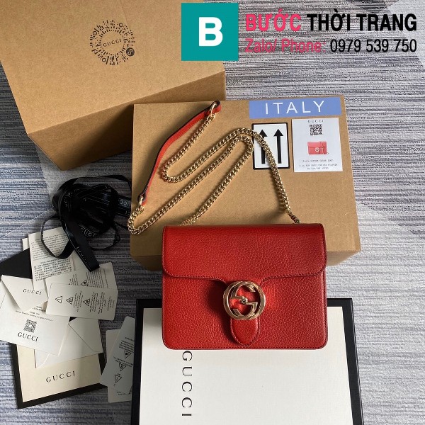 Túi đeo vai Gucci Interlocking G Chain siêu cấp màu đỏ size 20 cm - 510304 