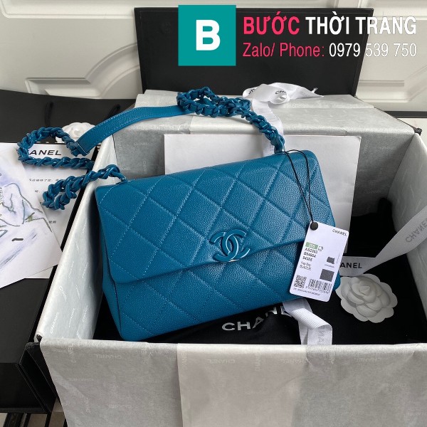 Túi xách Chanel Flap bag siêu cấp da bê màu xanh size 16.5 cm - AS2303