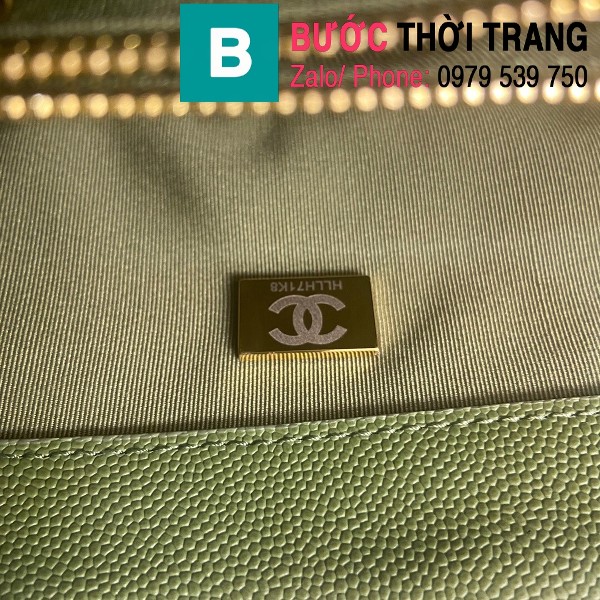 Túi nắp gập Chanel flap bag siêu cấp da bê màu xanh size 24cm - AS2764