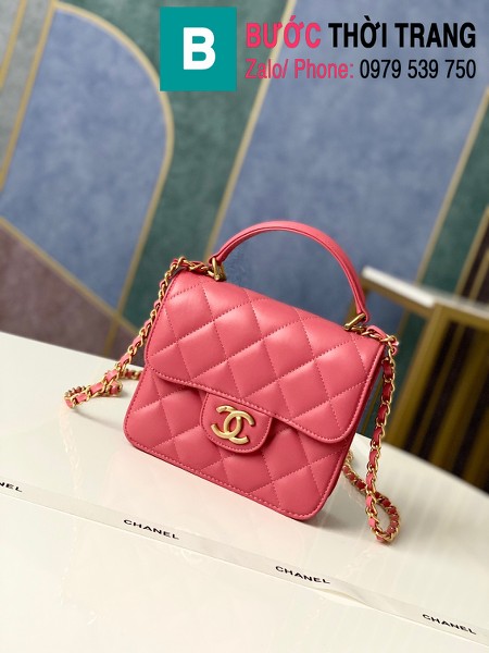 Túi xách tay Chanel mẫu mới siêu cấp da bê màu hồng size 18 cm - AS8817