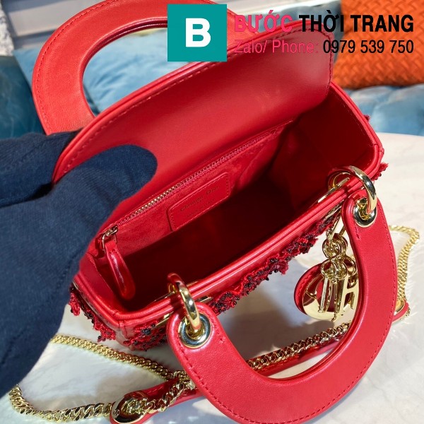 Túi xách Dior Lady siêu cấp da bê màu đỏ size 17cm 