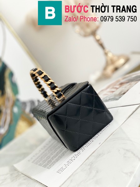 Túi đựng mĩ phẩm Chanel hình hộp siêu cấp da bê màu đen size 22cm - 02873