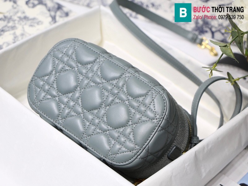 Túi xách Dior Travel vanity case siêu cấp da cừu màu xanh nhạt size 18.5cm